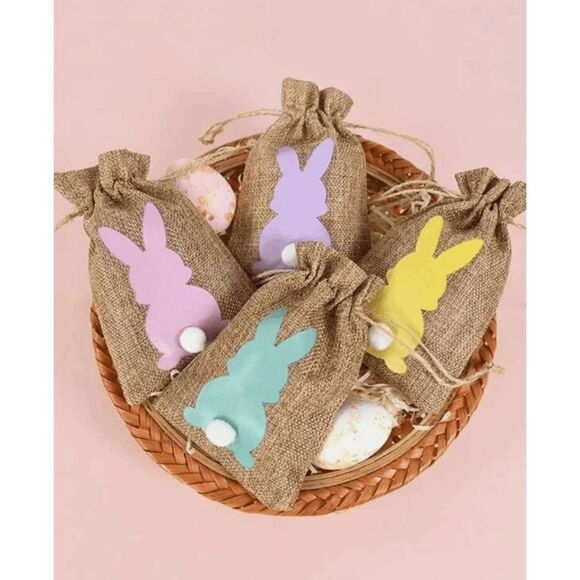 6pcs Bunny Rabbit Pompom Treat Gift Bag - Picture 4 of 5